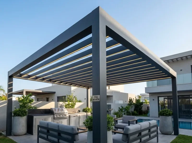 פרגולה אלומיניום עם תאורה משולבת